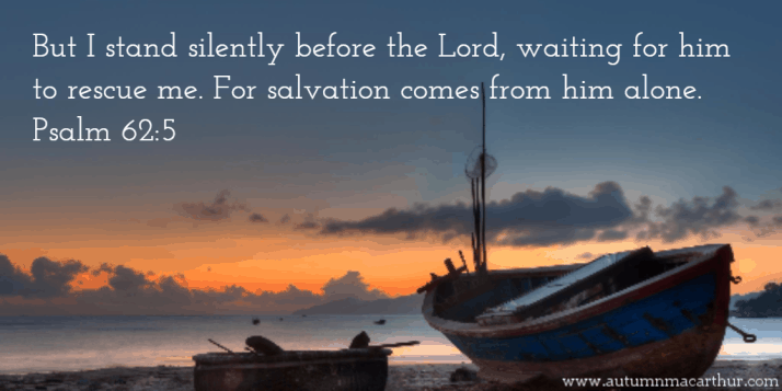 Image of boats on the beach with Bible verse Psalm 62:5, from Christian romance authior Autumn Macarthur