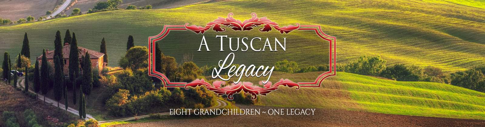 Image shows the hills of Tuscany, one of the international settings in the new multi-author series A Tuscan Legacy 